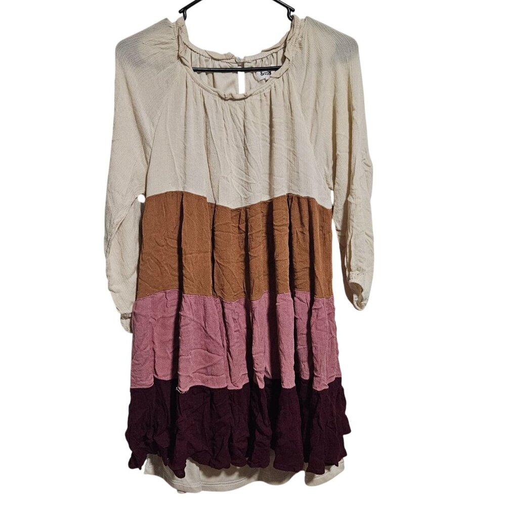 &Merci Colorblock Tiered Dress Merci Size Small Long Sleeve Flowy Boho Midi